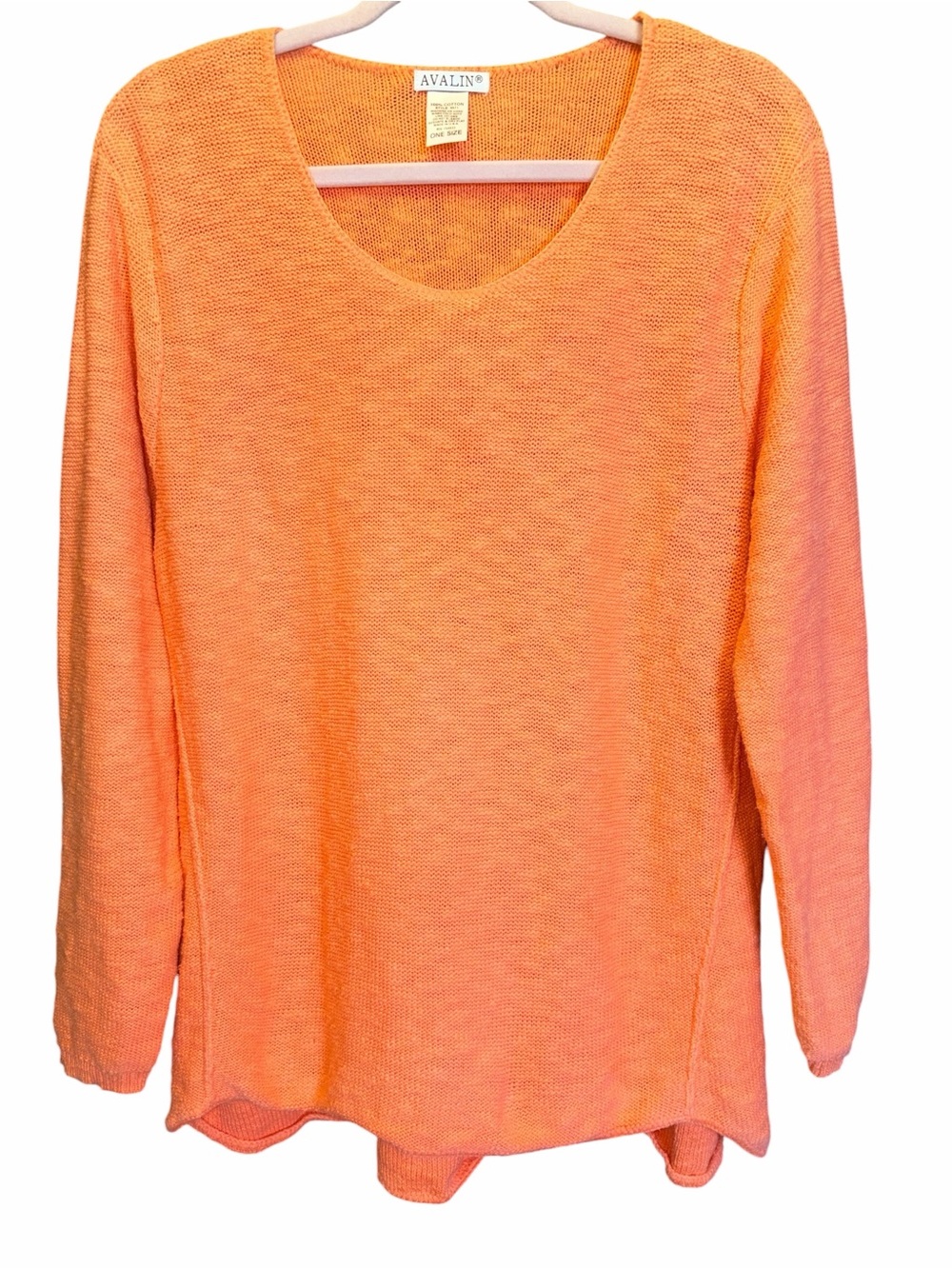 100% Cotton Autumn Orange Pullover Scoop Neck Long Sleeve Sweater